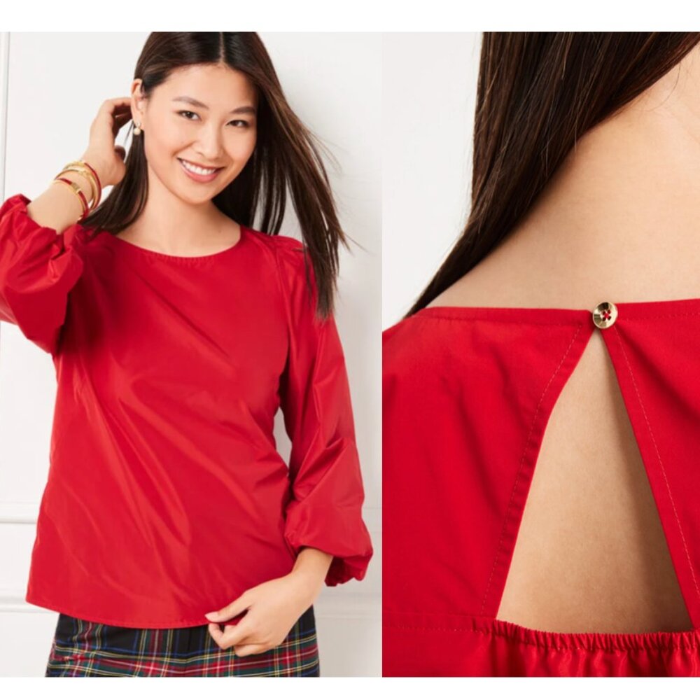 Talbots taffeta 3/4 puff sleeve holiday top size S